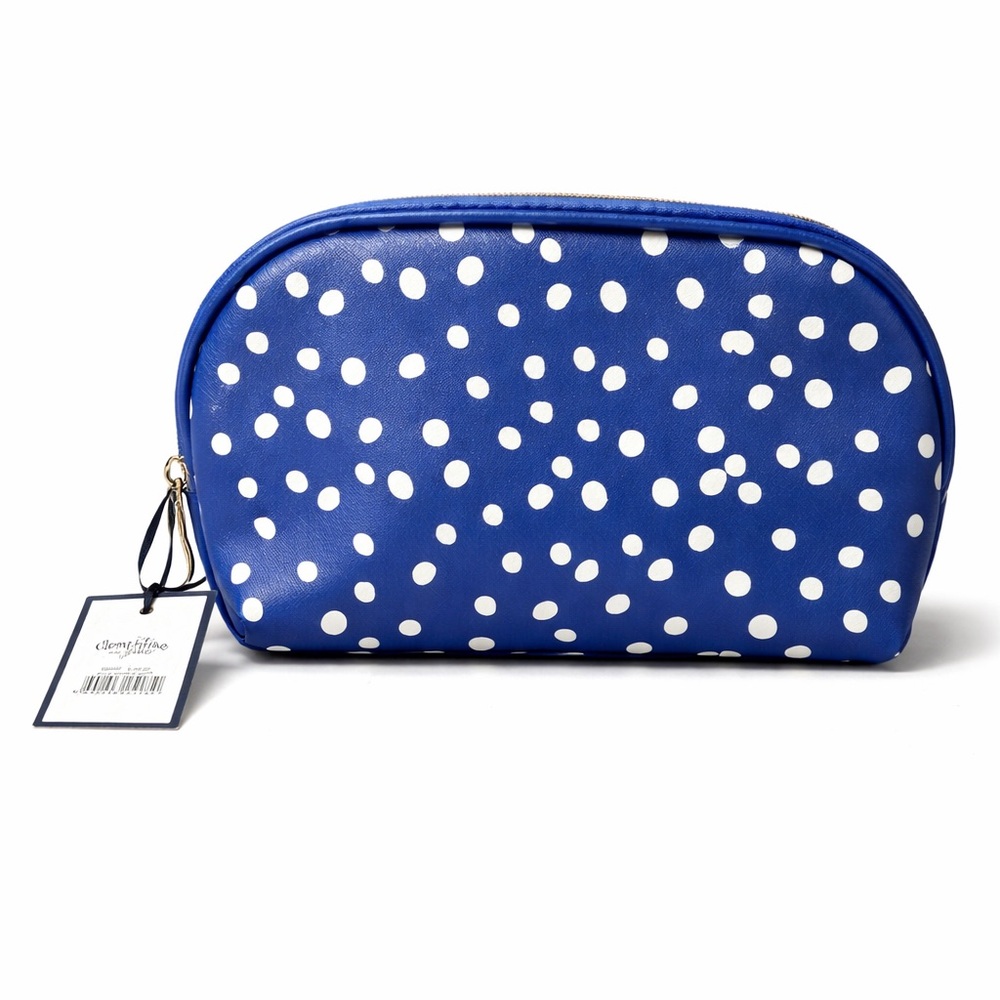 Clementine & Jane Blue Polka Dot Cosmetic Bag NWT Travel Makeup Case